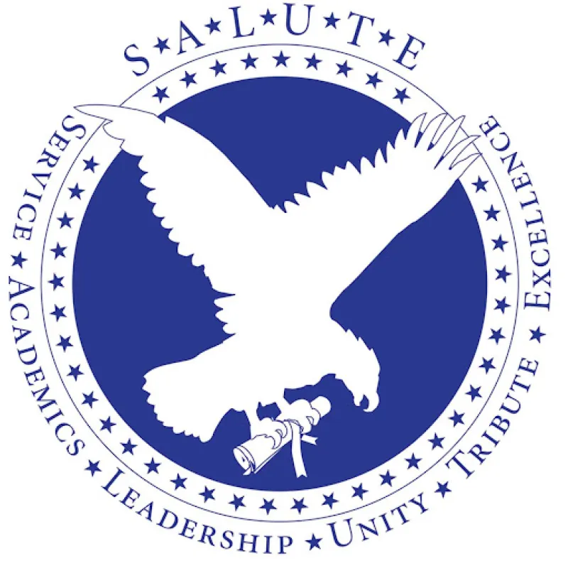 SALUTE logo with flying bird in the middle, with the SALUTE acronym surrounding it.